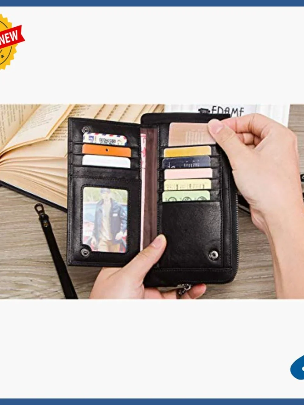 Genuine Leather Long Bifold Wallet Large Capacity Multi Card Slots Zipper Pocket